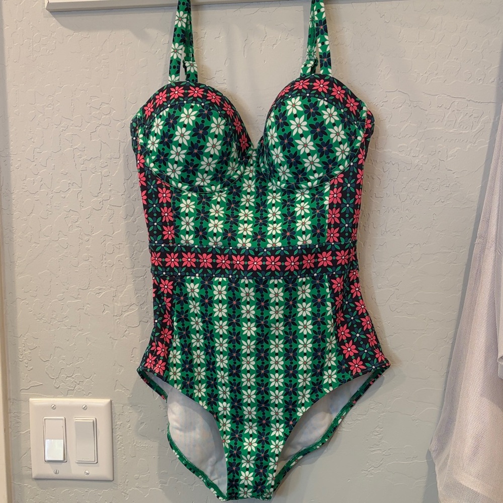 Boden Green and Pink Floral Swimsuit